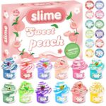 12 Packs Mini Fruit Butter Slime, Cute Peach Colourful Box, 12 Fun Slime Charms, Pre-Made Slime for Kids, Great 6 Year Old Toy, Kids Educational Stress Relief Toy, Party Favour, Birthday Gift
