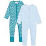 2-Pack Toddler & Baby Sleepsuits for Boys & Girls | 100% Organic Cotton, Super Soft Baby Sleepwear | Full Zip Sleepsuits with Easy Accessibility | Stretch Fit, Footless Sleepsuits