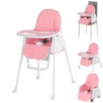 4-in-1 Adjustable Baby High Chair, Infant High Feeding Seat Toddler Table Chair, Foldable, Lightweight (3.6 kg), Easy Clean, with 3-Point Belt, from 6 Months to 3 Years (15kg)