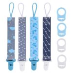 8 Pcs Dummy Clips Boys with Adapters, Silicone Button Ring Pacifier Holder Leashes Adapters Fits All Pacifiers for Baby Teething Toys Baby Shower