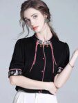 95 silk chinese style shirt women 2025 trendy buckle detail stand collar top mulberry silk summer blouse loose Women's t-shirt