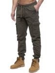 989Zé ENZO Mens Cargo Combat Jeans Elasticated Waist Cuffed Trousers Joggers EZ427 Khaki 34