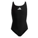 adidas Girl's Solid Small Logo Swimsuit, Black / White, 11-12 Years