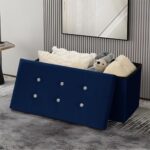 AKH HOUSEWARE 76 x 38cm Ottoman Storage Box with Lid Foot Bedside Stool for Bed Room, Living Room Furniture Velvet Storage Bench Toy Storage Box Ottoman Stool Seat (Navy Blue, 38 x 76 cm)