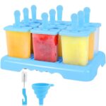 Alinana Ice Lolly Moulds with Sticks, 9 Cavities Popsicle Mould, Food Grade BPA-Free Ice Pop Moulds, DIY Ideas Ice Lolly Moulds with Cleaning Brush, A Funnel