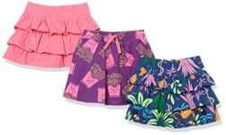 Amazon Essentials Girls' Knitted Ruffle Skort Skirts (Previously Spotted Zebra), Pack of 3, Navy Jungle/Pink/Purple Fries, 11-12 Years