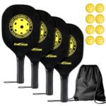 Amicoson Pickleball Paddles - Pickleball Set of 4 Paddles, Outdoor Pickleball Balls, Pickleball Paddle Set of 4 Wood Pickleball Racket Ergonomic Cushion Grip, 8 Pickleball Balls & 1 Carry Bag