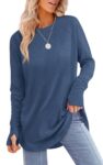 Aokosor Sweater Womens Ladies Jumpers Size 22-24 Tunic Tops for Leggings Plus Size Long Sleeve Tops Navy Blue Sweatshirts Thumbholes
