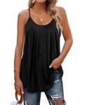 Aokosor Womens Vest Tops for Women UK Summer Adjustable Spaghetti Straps Ladies Pleated Sleeveless Tank Ladies Tops Plus Size 22-24 Black