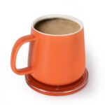 APEKX Auto On/Off Gravity-Induction Coffee Mug with Intelligent Temperature Control 113°F/45°C Cup Warmer Self-Heating with Wireless Charging Function Gifts for Home Office (Mug Included) Orange