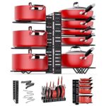 ARVINKEY Pot Rack Organizers, 8 Tiers Pan Organizer Rack for Cabinet, Adjustable Pot Lid Holders & Pan Rack With 3 DIY Methods for Kitchen Counter