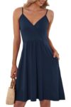 AUSELILY Ladies Summer Dress V Neck Spaghetti Strap Dress Casual with Pockets Navy Blue L