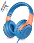 awatrue Kids Headphones Wired with Mic, Toddler Headphones with 85/94dB Volume Limit, Sharing Funtion,HD Sound,3.5mm Jack,Foldable Over Ear Childrens headphones for Boys/Phone/Tablet/School-OrangeBlue