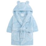 Baby Boys & Girls Unisex Dressing Gown (Ages 6-24 Months) Soft Plush Flannel Fleece Hooded Bath Robe, Blue, 6 - 12 Months