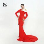 Baisha Elegant Evening Dress V Neck 3d Bow Hip Wrap Skirt Custom Long Prom Dresses For Gala Special Occaisons H1066