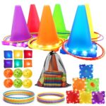 Bean Bag Toss Game Toys - Light Up 3 in 1 Carnival Games Set, Cones Bean Bags Ring Toss, Garden Game Indoor Outdoor Throwing Games for Family Activity, Gifts for Age 3+ Years Old Girls Boys Toddlers