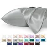 Bedsure Satin Pillowcase for Hair and Skin - Similar to Silk Pillowcase, Cooling Pillow Cases 2 Pack with Envelope Closure, Gifts for Women, Queen & Standard Size 50x75 cm, Grey