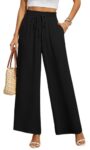 BEIGAI Black Trousers for Women Summer Casual Baggy Wide Leg Pants Elastic High Waist Slim Fit Ladies Work Office Business Style Trousers,Black,XXL