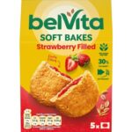 Belvita Breakfast Biscuits Soft Bakes Filled With Strawberry, Delicious Strawberry Filled Biscuits, 5 x 50 g Biscuits (Pack of 1)