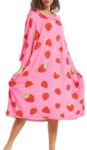 Beuwltpa Womens Baggy Nightdress Plus Size Nighties Oversized Sleep Tshirts Ladies Short Sleeves Nightshirt With Pocket Strawberry