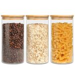 ComSaf Glass Storage Jars with Lids 900ML Set of 3 - High Borosilicate Glass Airtight Kitchen Food Canisters Cylinder Clear Preserving Seal Containers with Lid for Canning Cereal,Pasta,Spices