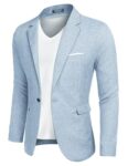 COOFANDY Men's Lightweight Blazer Regular Fit Suits One Button Jackets Wedding Suit Tuxedo Dusty Blue L