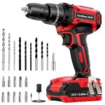 Cordless Drill 21V, LEEIKOO Electric Drill 42N.m, 25+3 Torque Set, 2-Speed, LED Light, 2.0AH Battery, 24PCS Cordless Hammer Combi Set for Home and Garden DIY Project - Red