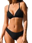 CUPSHE Bikini Set for Women V Neck Low Rise Crisscross Back Self Tie Spaghetti Straps Two Piece Swimsuits Black S