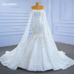 Customized White Luxury Tube Top Beaded Wedding Dress New Bay Sleeve Fishtail Banquet Suknia Slubna striped Pattern Frill Gown