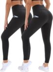 DDOBB 2 Pack Leggings for Women High Waisted Black Gym Leggings with Pockets Tummy Control Stretchy Pants Trousers for Fitness Yoga Running Regular Plus Size(Black*2 S-M)