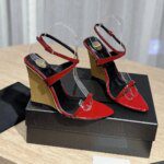 Desinger Sexy Patent Leather Pointed-Toe Wedges Ankle-Strap Woman Gladiator Sandals Elevator Shoes Banquet Pumps Large Size Pump
