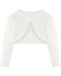 Domee Girls Knitted Cardigan Cotton Bolero Shrug Long Sleeve Solid Colour Cream White 8-10 Years (Manufacturer Size 140)