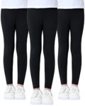 Domee Girls Leggings Cotton Full Length Plain Toddler Trousers Pack of 3 Black 6-7 Years (Manufacturer Size 130)