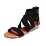 DREAM PAIRS Elastic Strappy Flats Sandals Womens Open Toe Summer Beach Low Wedges Shoes ELASTICA8,Size 7,Black,ELASTICA8