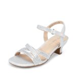 DREAM PAIRS Girls Sandals Low Heel Ankle Strap Open Toe Sandals Wedding Party Bridesmaid for Little Kid/Big Kid,Size 2 Big Kid,Silver,SDSD2315K