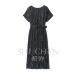 Dresses Women French Psalm Natural Silk Fashion Retro Polka Dot Waist Rope Light Swaying Black Background Day Eternal Romance