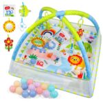 Dr.Rapeti Baby Play Mat, Activity Baby Play Gym with Arch, Playmats & Floor Gyms, Detachable Mirror, Soft Book and Balls Toys, Thick Non Toxic Playmats
