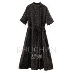 Elegant Double-breasted, Ark Luxury Real Silk Double-crepe Waist Shirt Dress Women 7W73 Vestidos Elegantes Para Mujer
