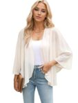 Famulily Ladies Chiffon Kimono Cardigans Summer Sheer Shrugs Top Half Sleeve Open Front Beach Cover up (L,Beige)