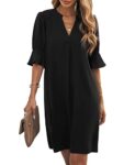 Famulily Womens Casual Ruffled Sleeve Shift Above Knee Dress Ladies Pleated Tunic Dresses Black M