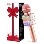 Fede Microphone for Kids Adults, Wireless Bluetooth Microphone with Flashing Colorful LED Lights Portable Speaker Karaoke Machine, Home KTV Player Support Android & iOS Devices for Party Singing