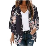 Floral Printed Kimono Jacket - Lightweight Casual Cardigans for Women - UK Plus Size - Chiffon Summer Cover Ups - Open Front Short Sleeve