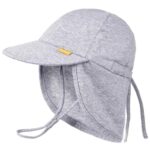 FURTALK Cotton Baby Toddler Sun Hat UPF 50+ UV Protection Kids Unisex Girls & Boys Summer Cap with Adjustable Chin Strap Neck Flap, Grey, 6-24 Months