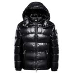 FUUBAMB00 Winter Thicken Down Jackets For Men and Women Short Shiny White Duck Down Jacket Hooded Puffer Coat,Black,M(160cm45kg)