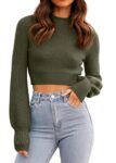 GeGekoko Womens Jumpers Sweatshirt Sexy Crew Neck Cropped Sweaters Ribbed Knit Long Sleeve Crop Tops Pullover ArmyGreen
