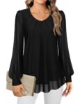 Gemulate Chiffon Blouses Women Plus Size Black Long Sleeve Tops Ladies Evening Tops Wedding Guest - Black, XL