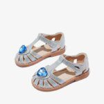 Genuine Leather Girls Sandals 2024 Kids Summer Shoes Hollow Heart Children's For Flat Sandal Princess KS604