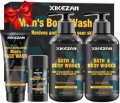 Gifts for Men,Mens Body Wash Gift Set Cleansing & Hydrating Skin w/Face Wash,Deodorant,Sandalwood & Cologne 3 in 1 Hair,Face & Body Wash,Mens Stocking Stuffers Christmas Gifts for Men Him Dad Husband