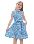 Girls Summer Dress Sleeveless Festive Wedding Party Dress Casual Children's Clothing Blue 10-12 Years