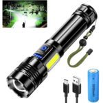 Glarylight LED Rechargeable Torch 600000 Lumens, 9 Modes Torches Super Bright, XHP90.2 with COB Side Light, Reverse Charging, Zoomable, IPX7 Waterproof, Powerful Flashlight for Emergency,Camping